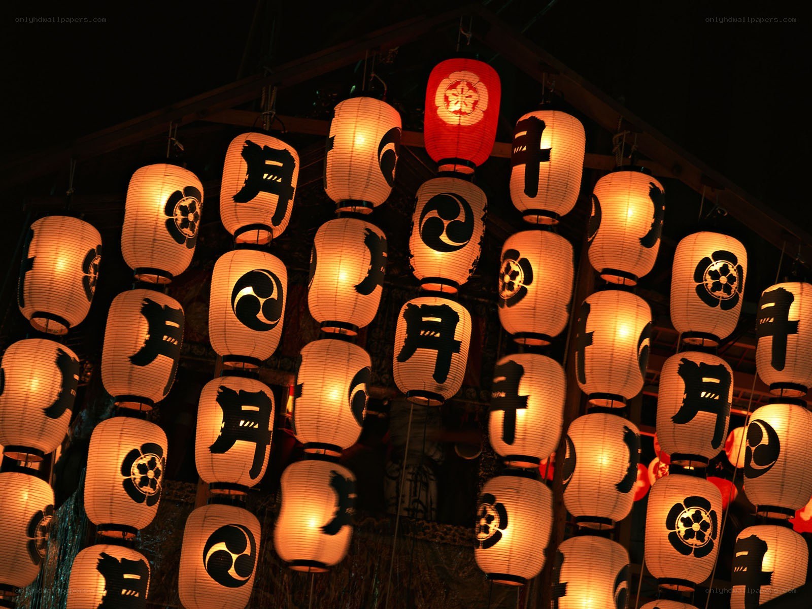 Japanese lanterns at night