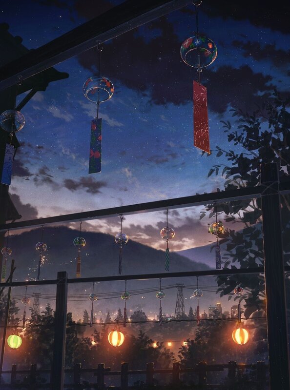 Japanese Lanterns at Night — Blue