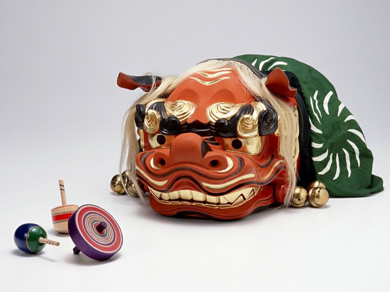 Japanese lion dance mask and toys