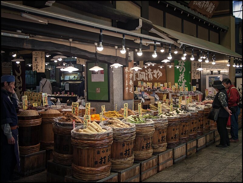 Japanese market stall with food