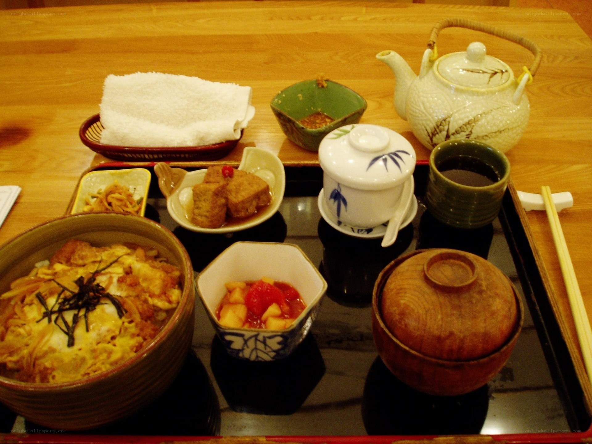 Japanese meal set on tray