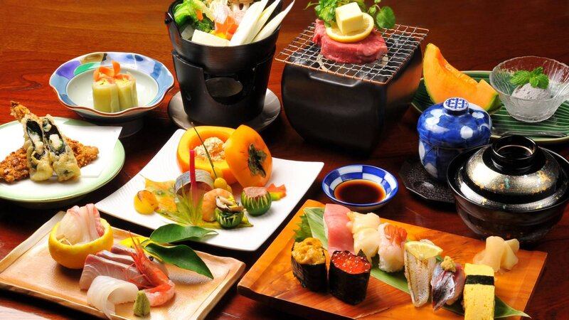 Japanese Meal Spread — Brown, Appetizing, Photograph, Sushi, Tempura