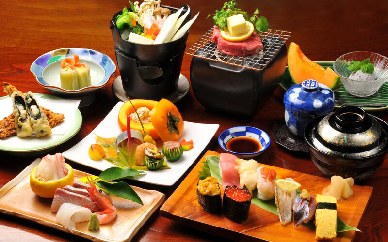 Japanese Meal Spread — Brown, Appetizing, Photograph