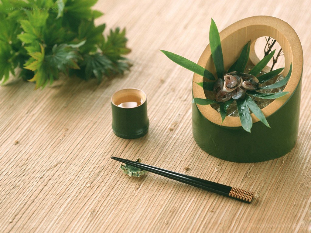 Japanese meal with bamboo container