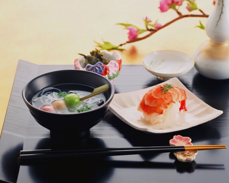 Japanese meal with sushi and soup