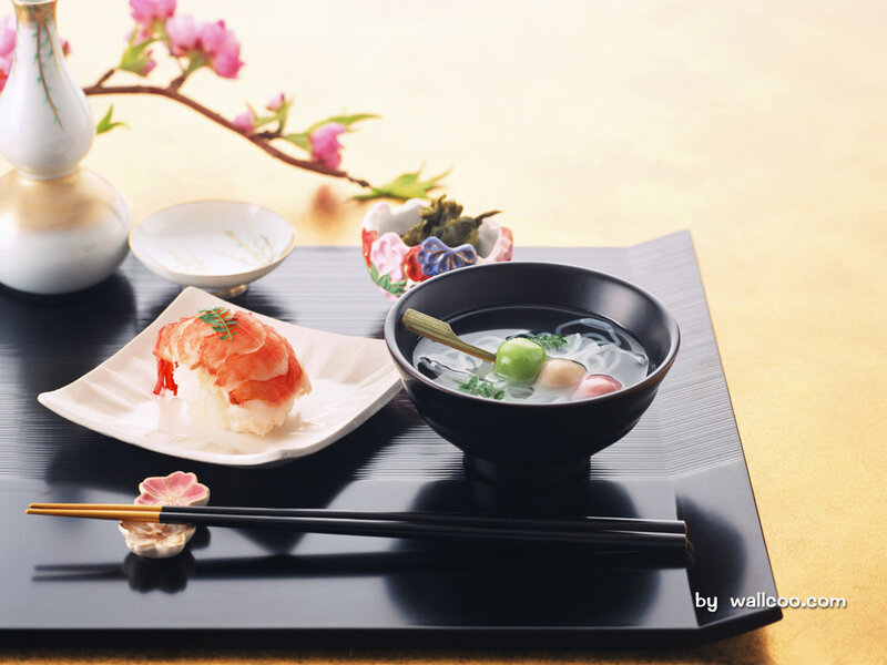 Japanese meal with sushi and soup