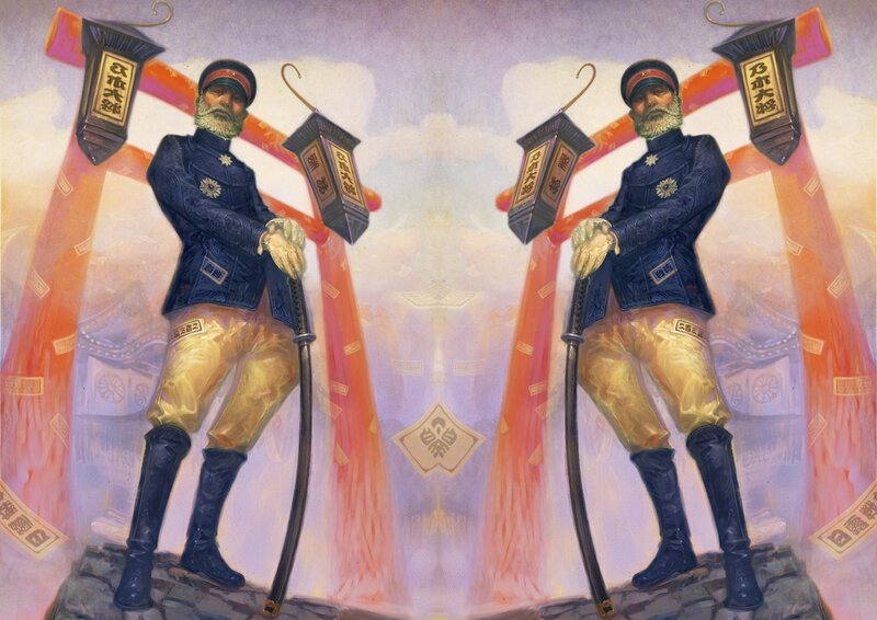 Japanese military figures with lanterns
