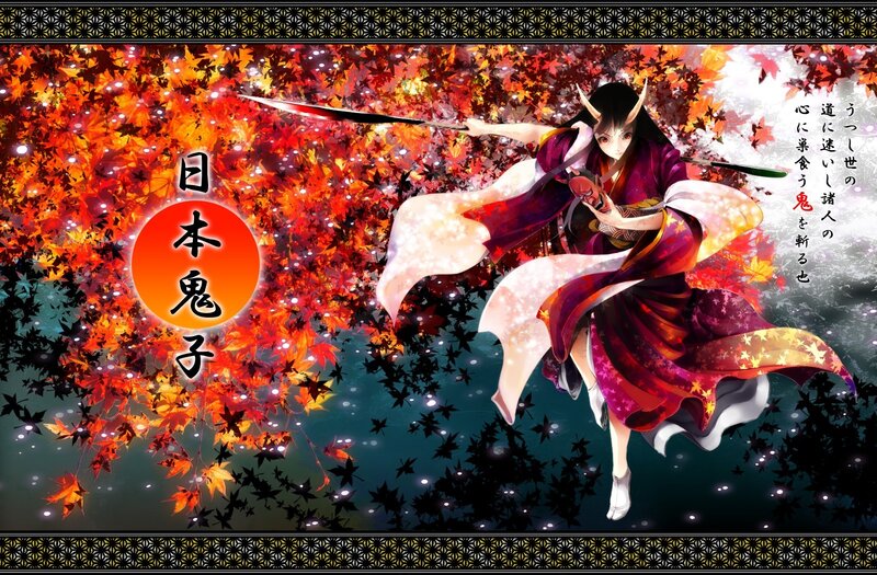 Japanese Oni Warrior in Autumn