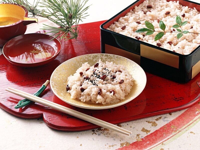 Japanese rice dish with red beans