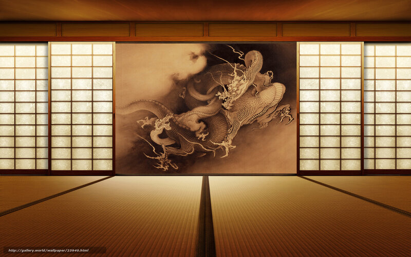 Japanese room with dragon mural