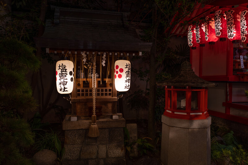 Japanese Shrine at Night — Black, Serene
