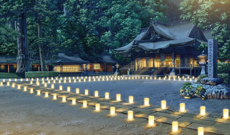 Japanese Shrine at Night — Green