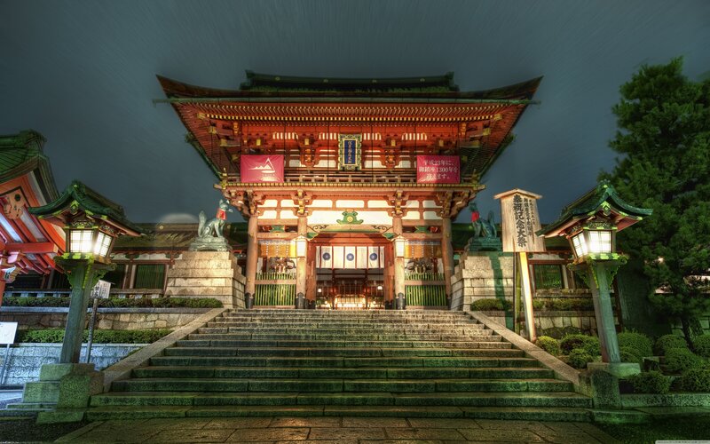 Japanese Shrine at Night — Red