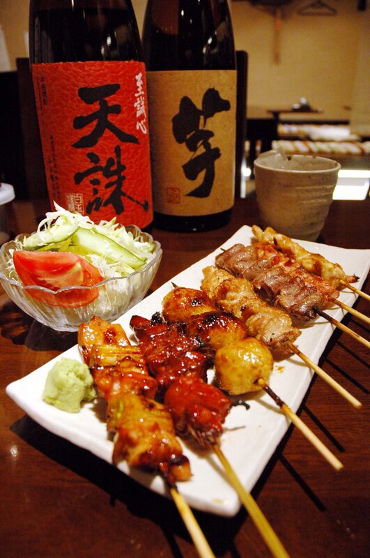 Japanese skewers with sake
