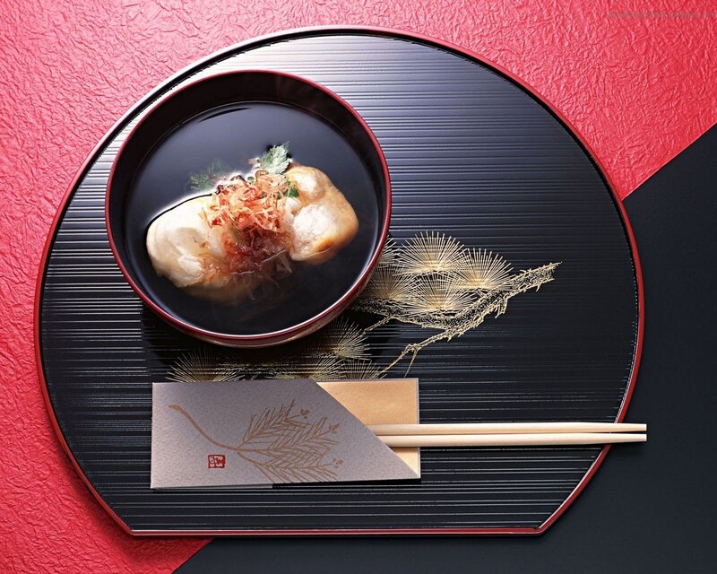 Japanese soup dish on tray