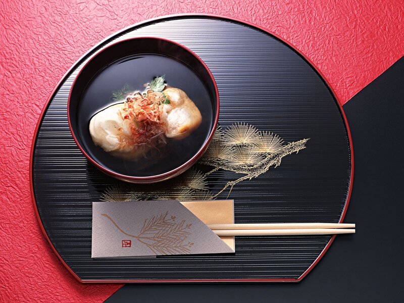 Japanese soup dish on tray