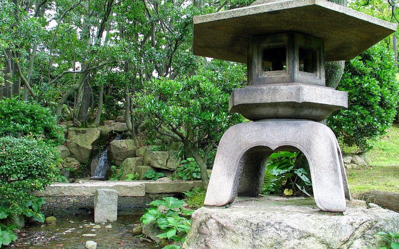 Japanese stone lantern in garden