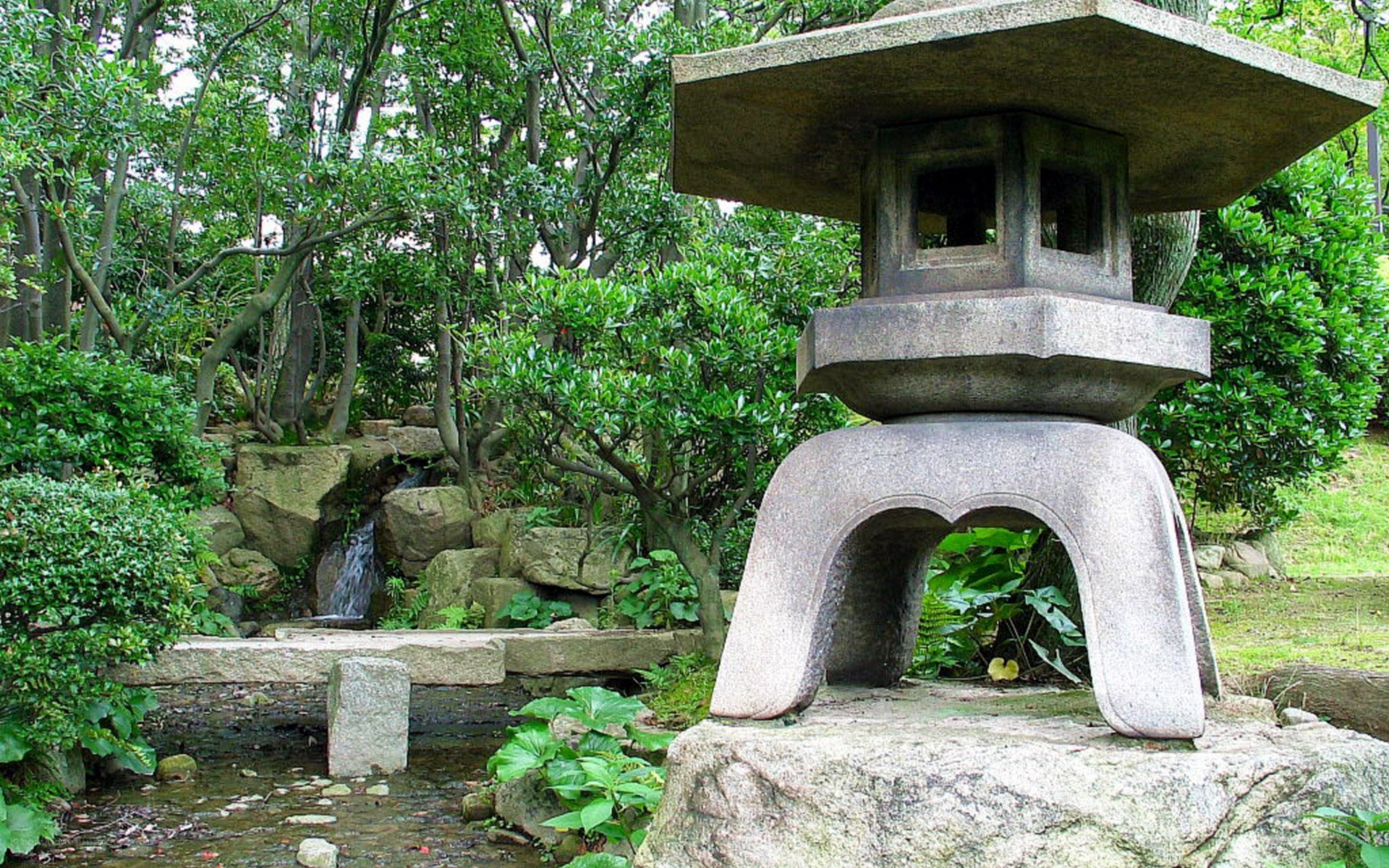 Japanese stone lantern in garden