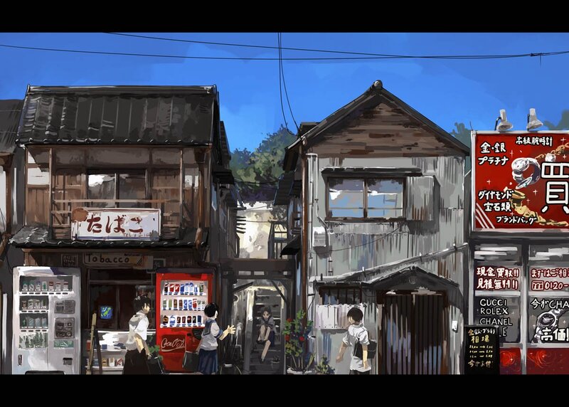 Japanese street scene with vending machines