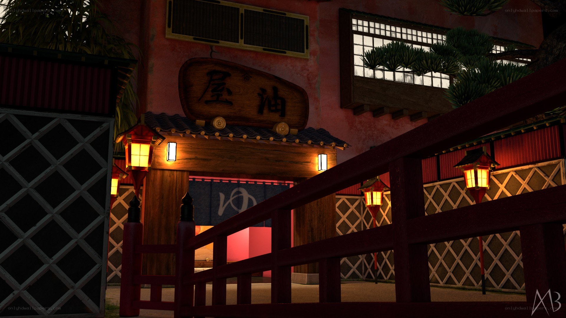 Japanese-style building at night