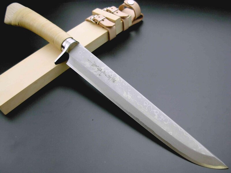 Japanese-style knife with wooden handle