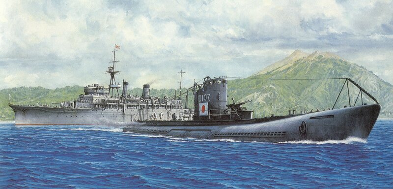 Japanese submarine and escort ship