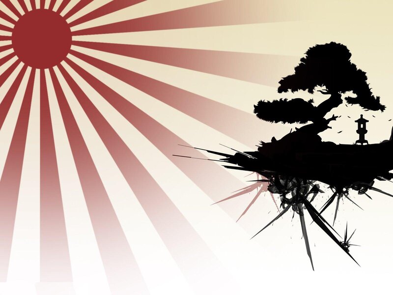 Japanese sun and bonsai silhouette