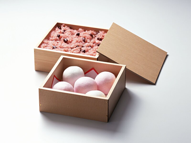 Japanese sweets in wooden box