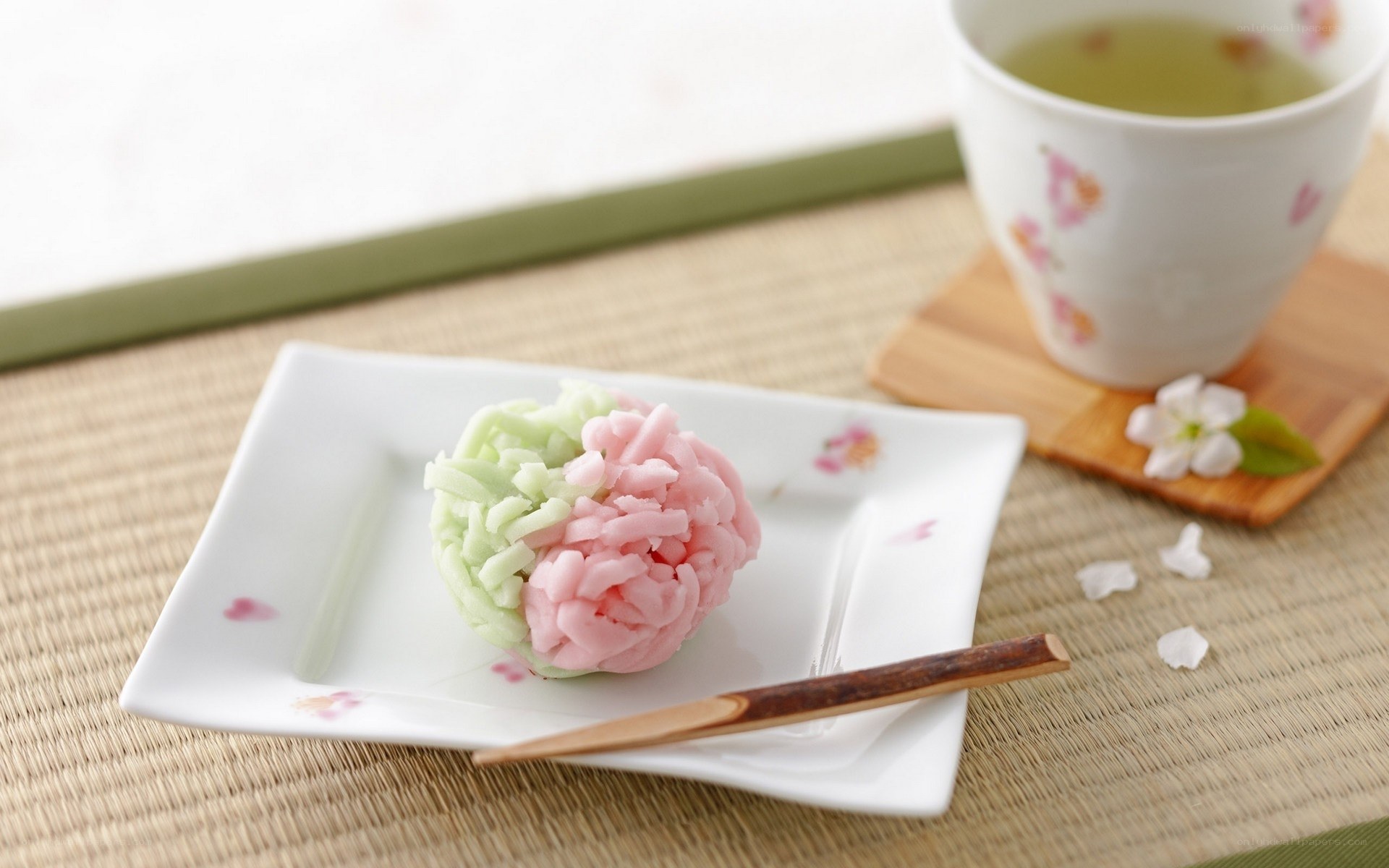 Japanese sweets with green tea
