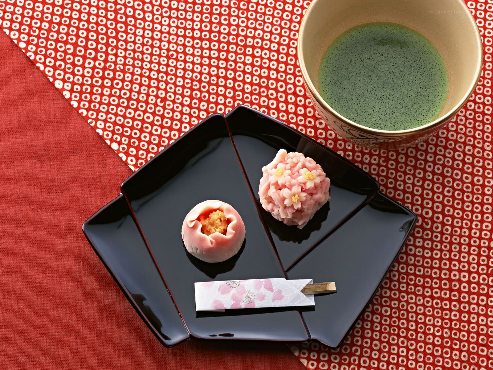 Japanese sweets with matcha tea