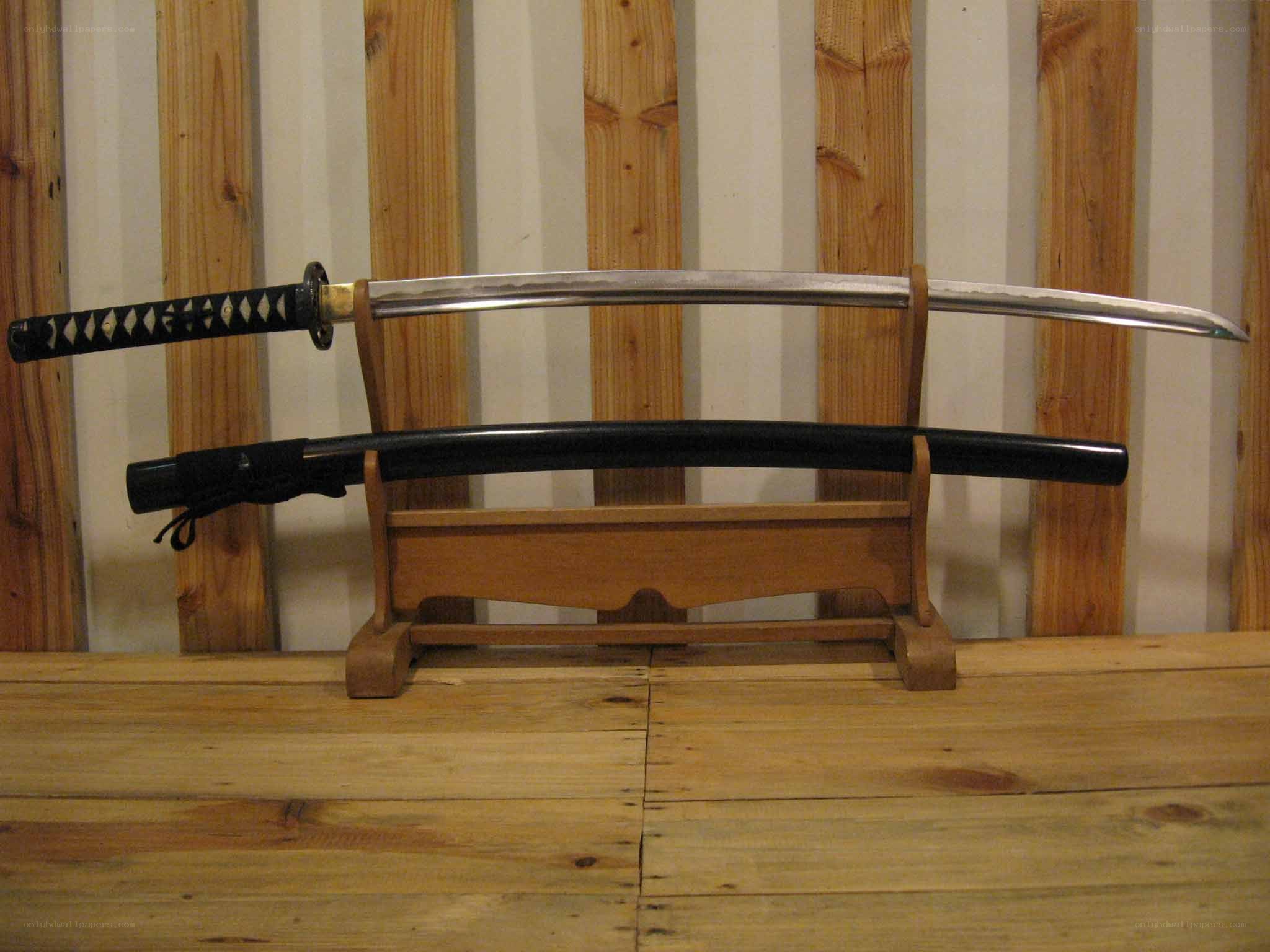 Japanese sword on display stand