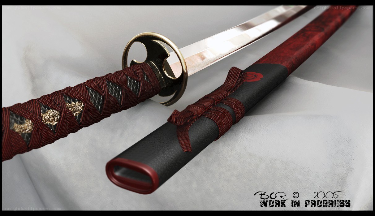 Japanese sword with red wrap