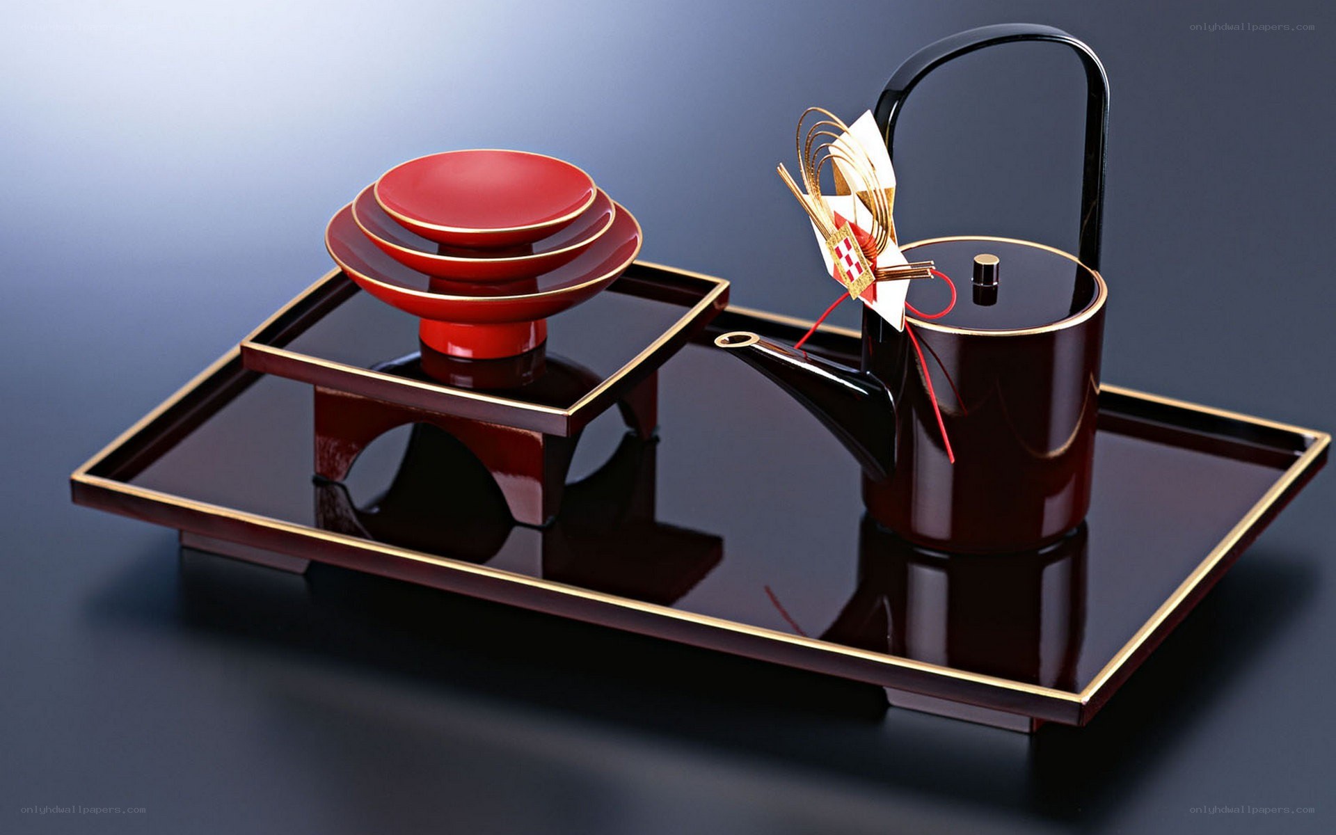 Japanese tea set on lacquer tray
