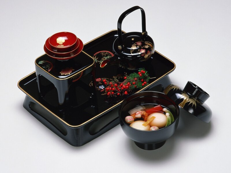 Japanese tea set with food
