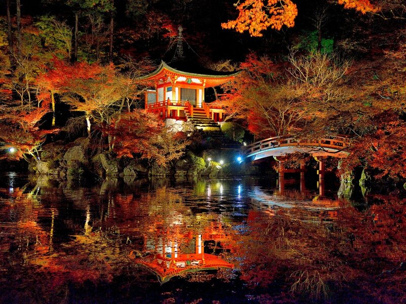 Japanese Temple at Night — Red
