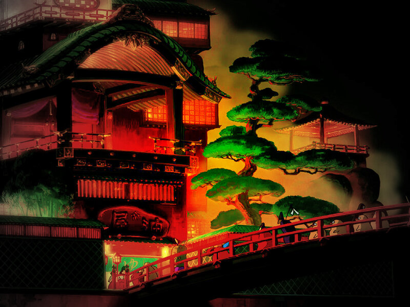 Japanese temple at night
