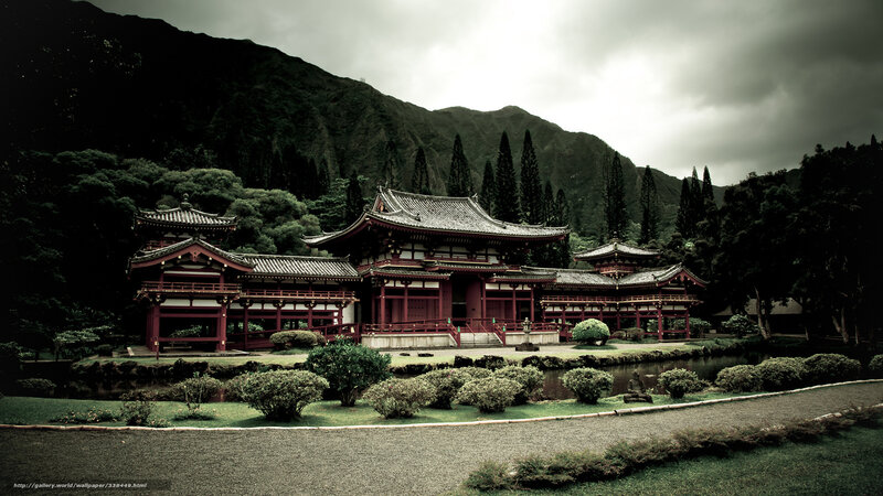 Japanese Temple Complex — Green, Dramatic