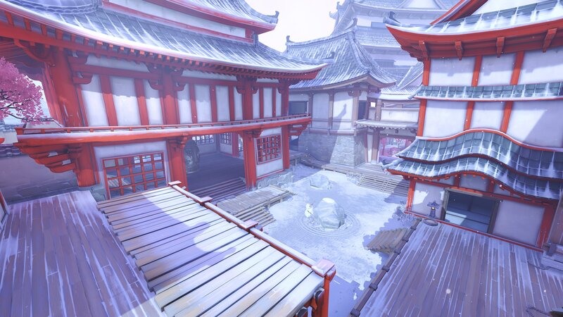 Japanese Temple Courtyard — Red, Serene