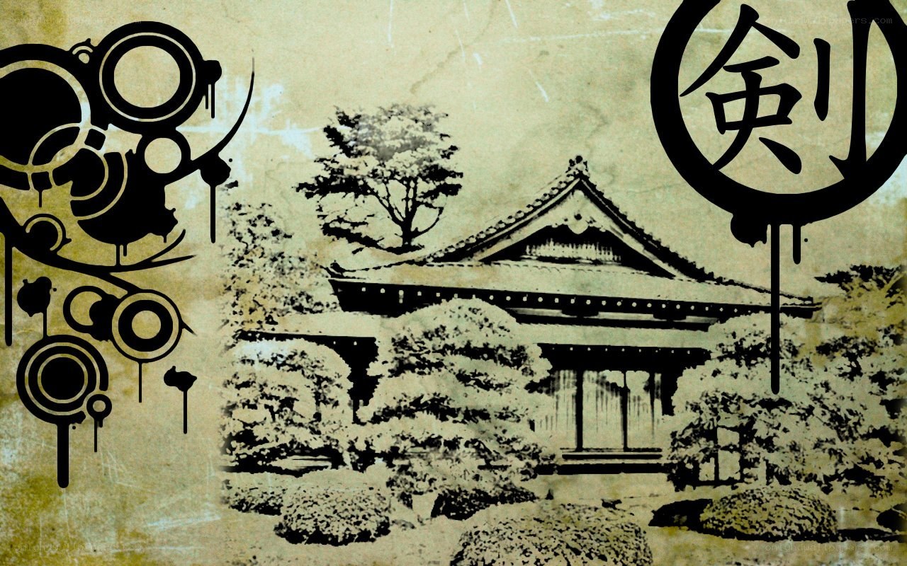 Japanese temple with graffiti art