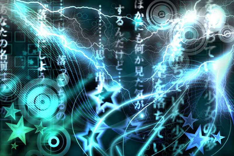 Japanese text with lightning effects