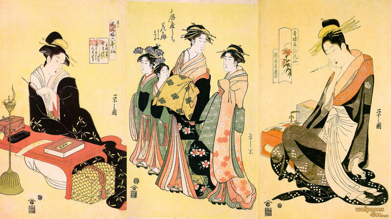 Japanese ukiyo-e triptych