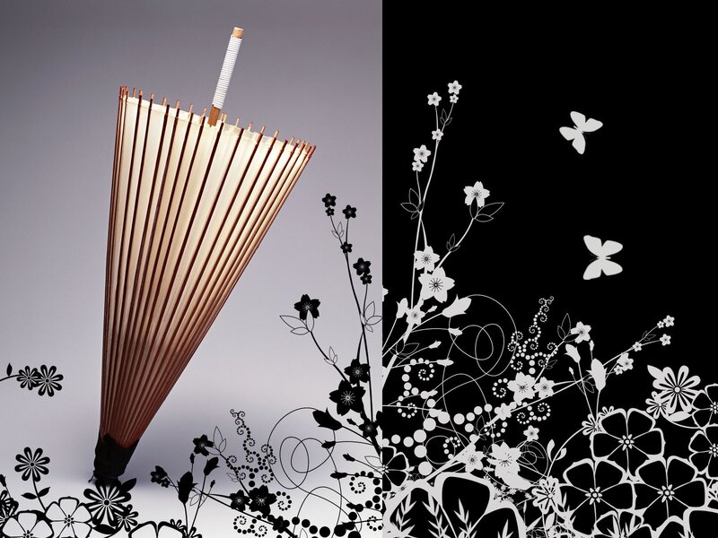 Japanese umbrella with floral design