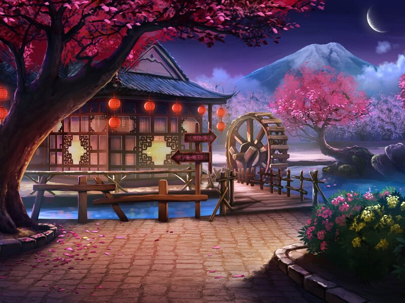 Japanese Village at Night — Purple