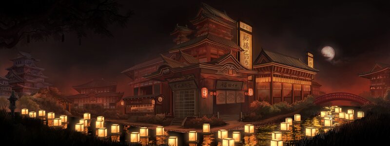Japanese village at night