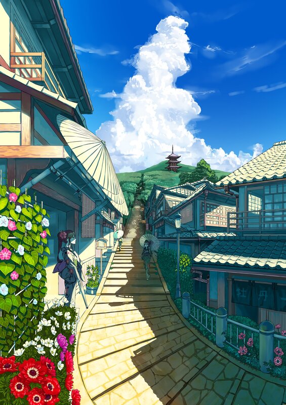 Japanese village street scene