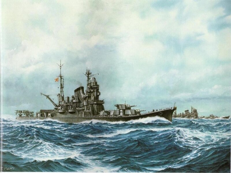 Japanese Warship at Sea — Blue, Dramatic