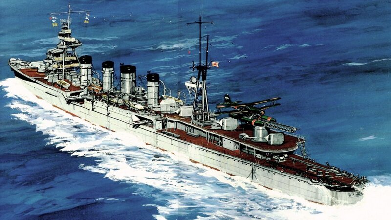 Japanese Warship at Sea — Blue