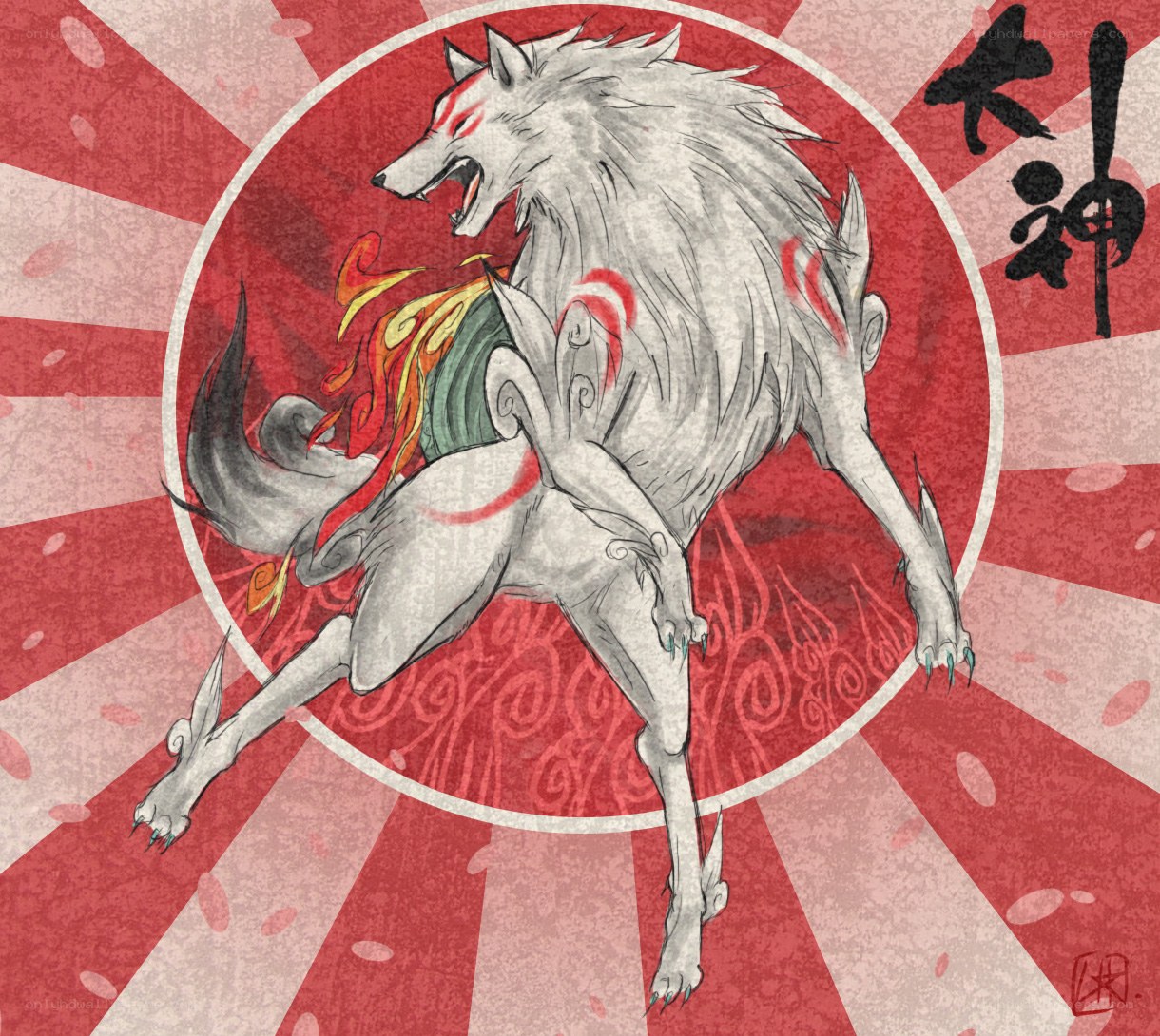 Japanese wolf deity art