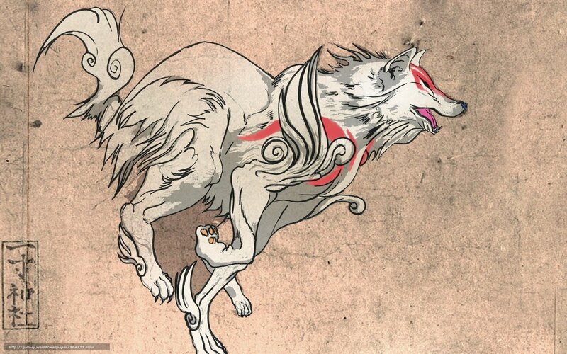 Japanese wolf spirit illustration