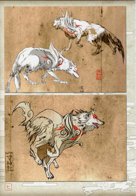 Japanese wolf spirit sketches